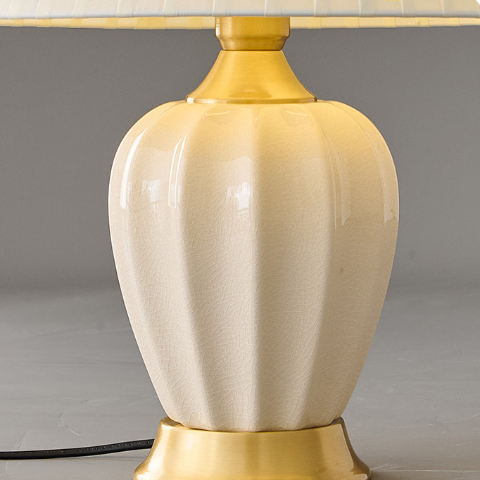 Contemporary Nordic Tapered Fabric Shade Solid Brass Ceramic 1-Light Table Lamp for Bedroom