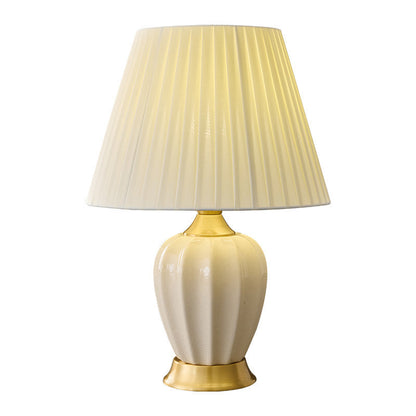 Contemporary Nordic Tapered Fabric Shade Solid Brass Ceramic 1-Light Table Lamp for Bedroom
