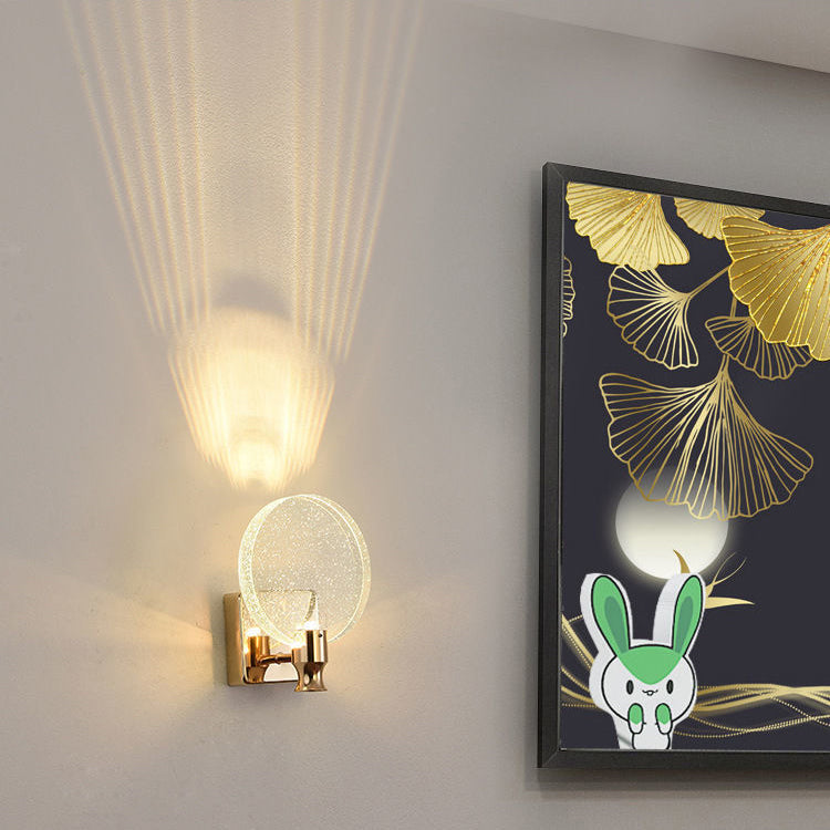 Contemporary Nordic Round Crystal Wall Sconce Lamp with Metal Base LED for Hallway