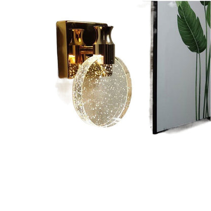 Contemporary Nordic Round Crystal Wall Sconce Lamp with Metal Base LED for Hallway