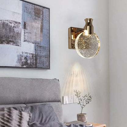 Contemporary Nordic Round Crystal Wall Sconce Lamp with Metal Base LED for Hallway