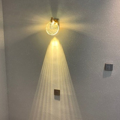 Contemporary Nordic Round Crystal Wall Sconce Lamp with Metal Base LED for Hallway