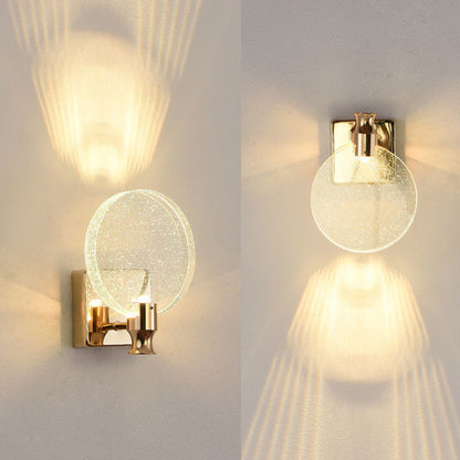 Contemporary Nordic Round Crystal Wall Sconce Lamp with Metal Base LED for Hallway