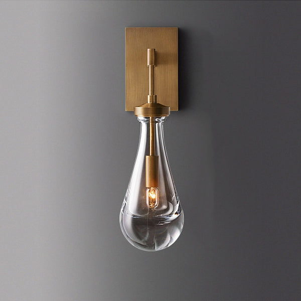 Modern Minimalist Teardrop-Shaped Glass Wall Sconce Lamp with Brass Base 1-Light for Living Room