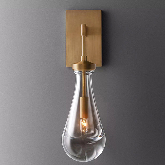 Modern Minimalist Teardrop-Shaped Glass Wall Sconce Lamp with Brass Base 1-Light for Living Room