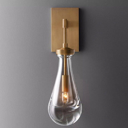 Modern Minimalist Teardrop-Shaped Glass Wall Sconce Lamp with Brass Base 1-Light for Living Room