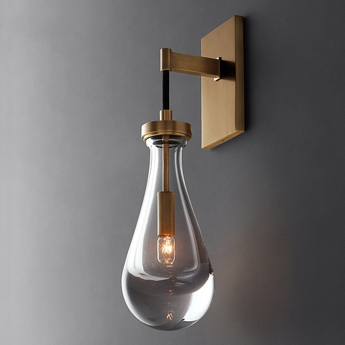 Modern Minimalist Teardrop-Shaped Glass Wall Sconce Lamp with Brass Base 1-Light for Living Room