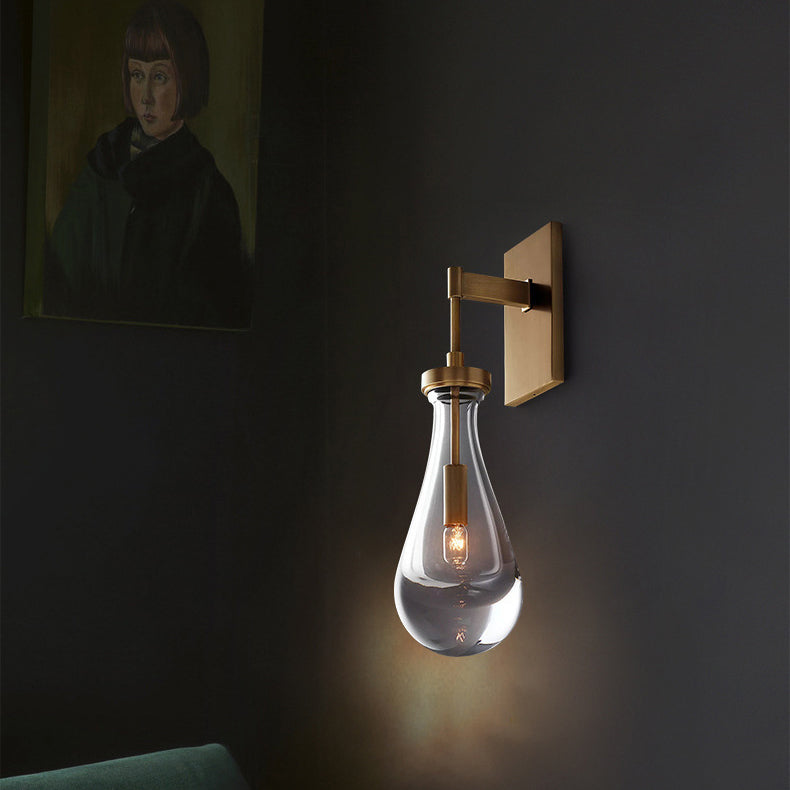 Modern Minimalist Teardrop-Shaped Glass Wall Sconce Lamp with Brass Base 1-Light for Living Room