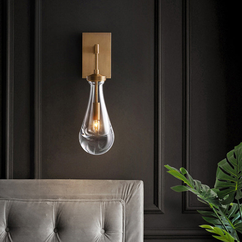 Modern Minimalist Teardrop-Shaped Glass Wall Sconce Lamp with Brass Base 1-Light for Living Room