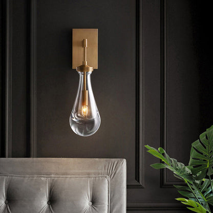 Modern Minimalist Teardrop-Shaped Glass Wall Sconce Lamp with Brass Base 1-Light for Living Room