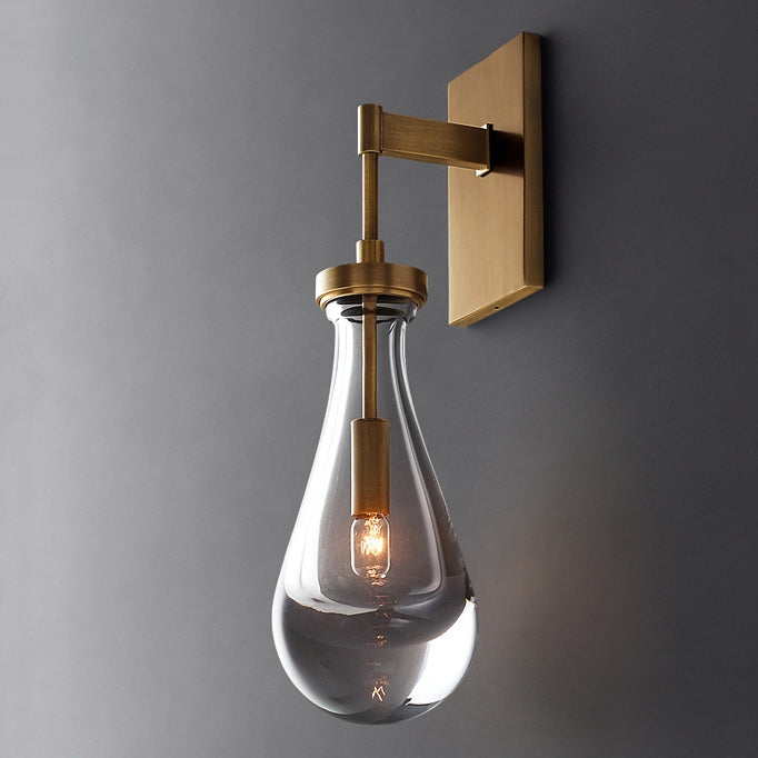 Modern Minimalist Teardrop-Shaped Glass Wall Sconce Lamp with Brass Base 1-Light for Living Room