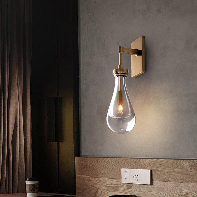 Modern Minimalist Teardrop-Shaped Glass Wall Sconce Lamp with Brass Base 1-Light for Living Room