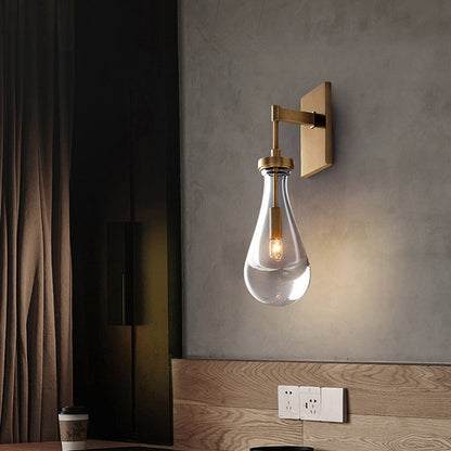 Modern Minimalist Teardrop-Shaped Glass Wall Sconce Lamp with Brass Base 1-Light for Living Room