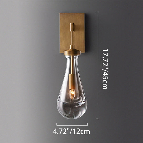 Modern Minimalist Teardrop-Shaped Glass Wall Sconce Lamp with Brass Base 1-Light for Living Room