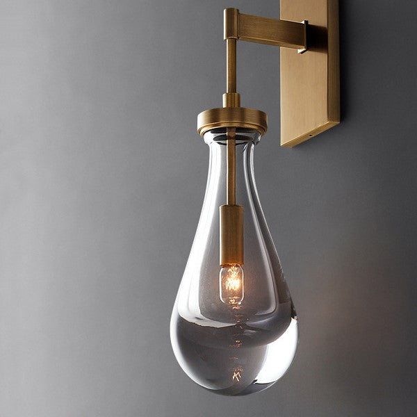 Modern Minimalist Teardrop-Shaped Glass Wall Sconce Lamp with Brass Base 1-Light for Living Room