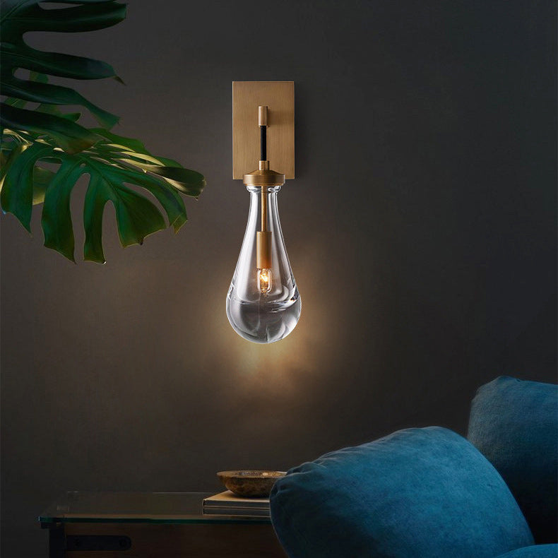 Modern Minimalist Teardrop-Shaped Glass Wall Sconce Lamp with Brass Base 1-Light for Living Room
