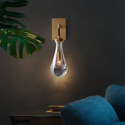 Modern Minimalist Teardrop-Shaped Glass Wall Sconce Lamp with Brass Base 1-Light for Living Room