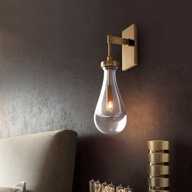 Modern Minimalist Teardrop-Shaped Glass Wall Sconce Lamp with Brass Base 1-Light for Living Room