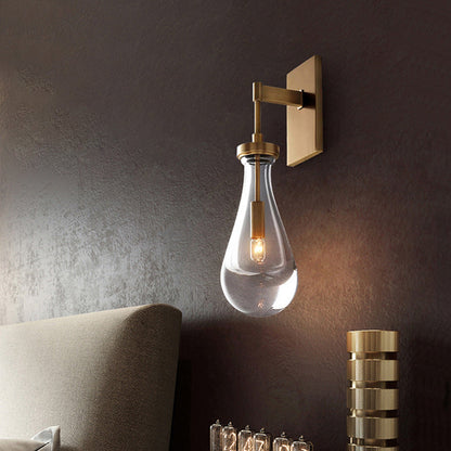 Modern Minimalist Teardrop-Shaped Glass Wall Sconce Lamp with Brass Base 1-Light for Living Room