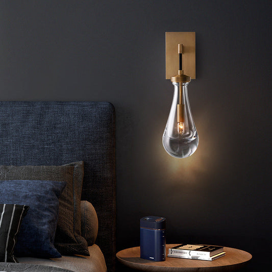 Modern Minimalist Teardrop-Shaped Glass Wall Sconce Lamp with Brass Base 1-Light for Living Room