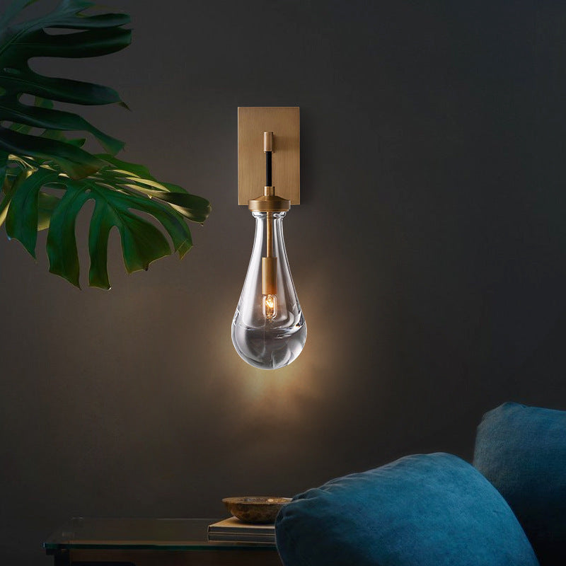 Modern Minimalist Teardrop-Shaped Glass Wall Sconce Lamp with Brass Base 1-Light for Living Room