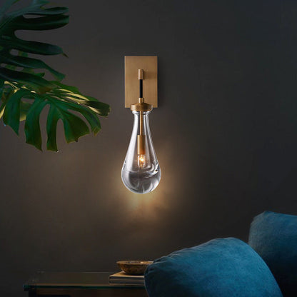 Modern Minimalist Teardrop-Shaped Glass Wall Sconce Lamp with Brass Base 1-Light for Living Room