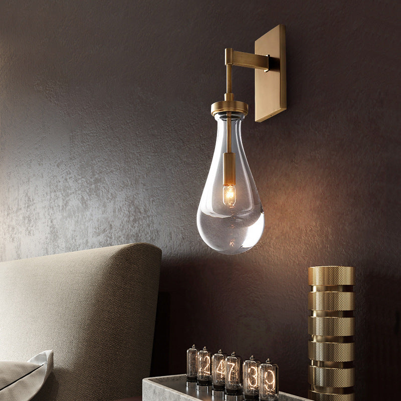 Modern Minimalist Teardrop-Shaped Glass Wall Sconce Lamp with Brass Base 1-Light for Living Room