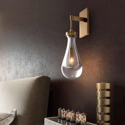 Modern Minimalist Teardrop-Shaped Glass Wall Sconce Lamp with Brass Base 1-Light for Living Room