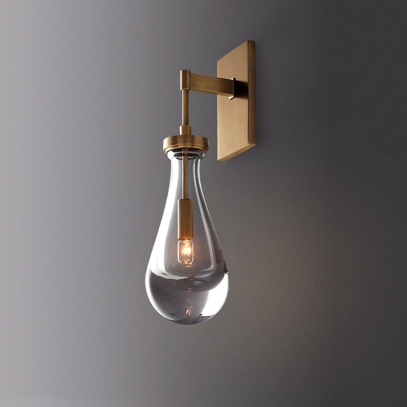 Modern Minimalist Teardrop-Shaped Glass Wall Sconce Lamp with Brass Base 1-Light for Living Room