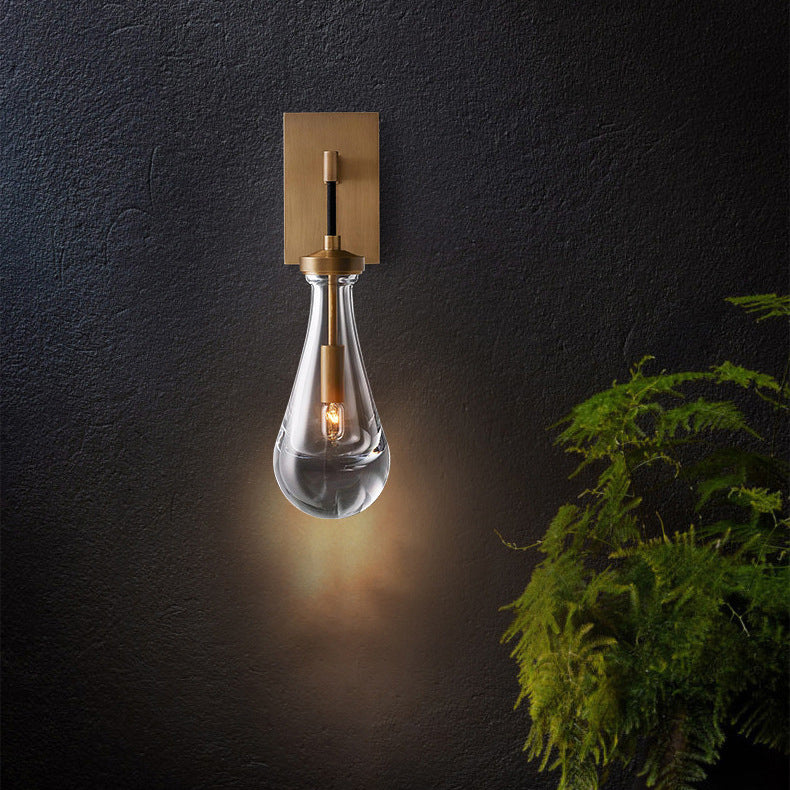 Modern Minimalist Teardrop-Shaped Glass Wall Sconce Lamp with Brass Base 1-Light for Living Room