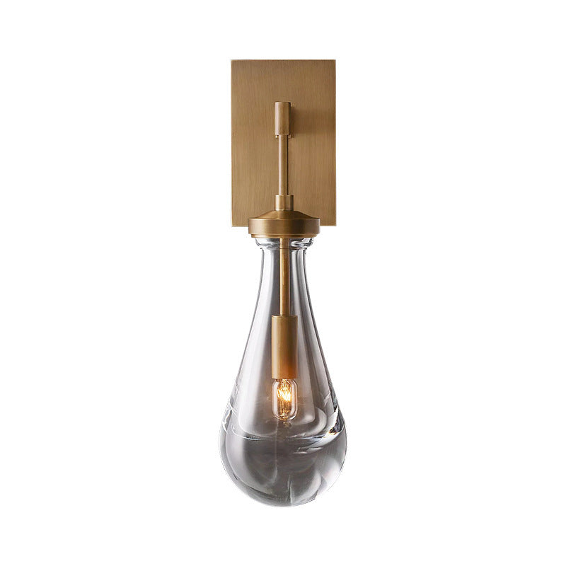 Modern Minimalist Teardrop-Shaped Glass Wall Sconce Lamp with Brass Base 1-Light for Living Room