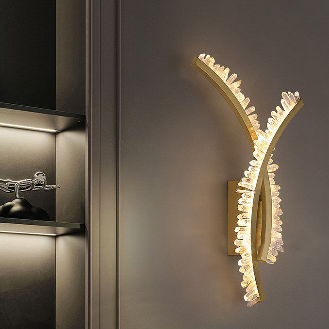Modern Art Deco Curved Design Crystal Stainless Steel LED Wall Sconce Lamp for Living Room