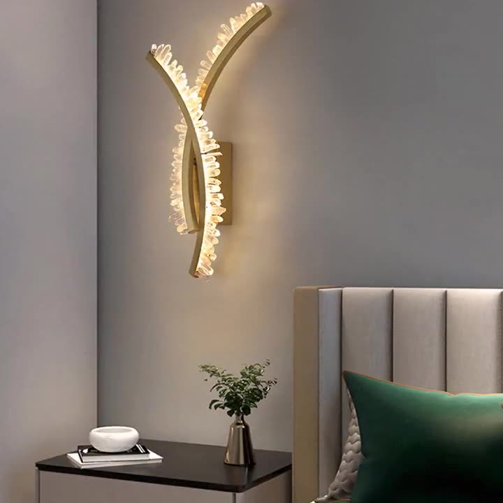 Modern Art Deco Curved Design Crystal Stainless Steel LED Wall Sconce Lamp for Living Room