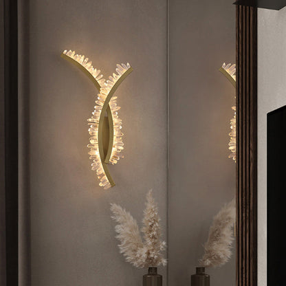 Modern Art Deco Curved Design Crystal Stainless Steel LED Wall Sconce Lamp for Living Room