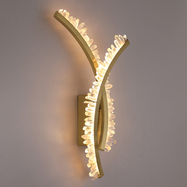 Modern Art Deco Curved Design Crystal Stainless Steel LED Wall Sconce Lamp for Living Room