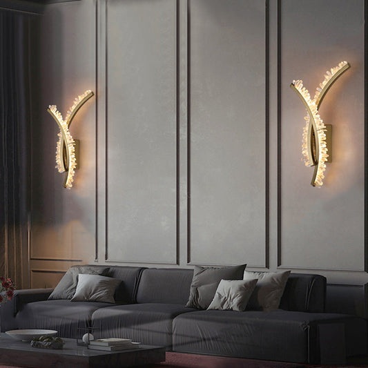 Modern Art Deco Curved Design Crystal Stainless Steel LED Wall Sconce Lamp for Living Room