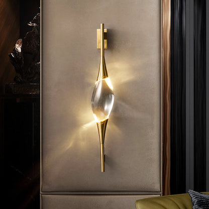 Modern Art Deco Brass Wall Sconce with Waterdrop Crystal Center