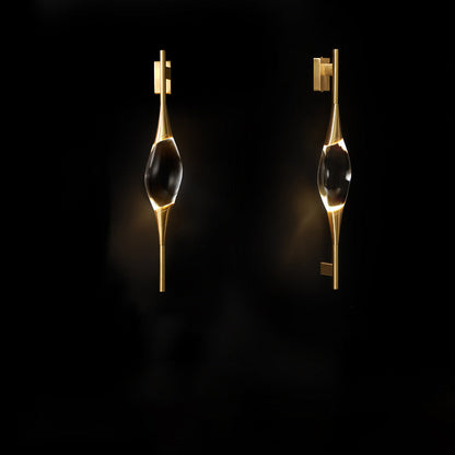 Modern Art Deco Brass Wall Sconce with Waterdrop Crystal Center