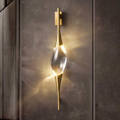 Modern Art Deco Brass Wall Sconce with Waterdrop Crystal Center