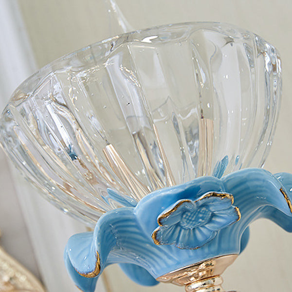Traditional European Bowl Crystal Shade Ceramic Zinc Base Wall Sconce Lamp 1/2 Light for Bedroom