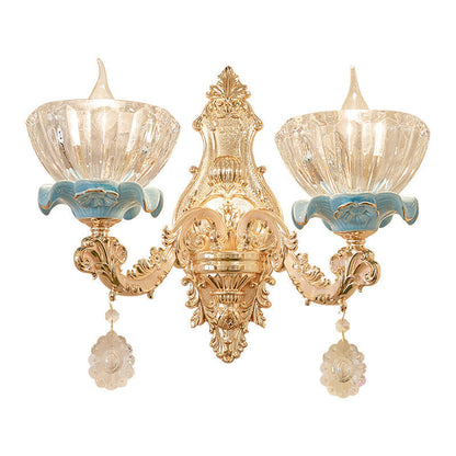 Traditional European Bowl Crystal Shade Ceramic Zinc Base Wall Sconce Lamp 1/2 Light for Bedroom
