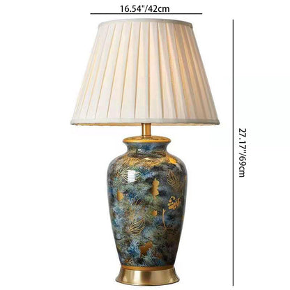 Elegant Porcelain Table Lamp with Pleated Shade – Traditional Chinese Classic Touch