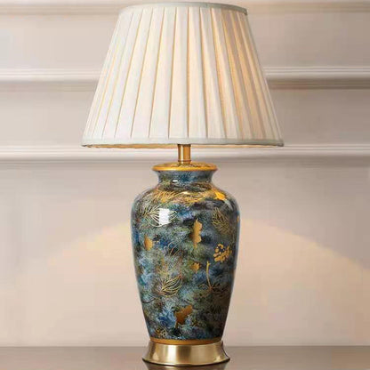 Elegant Porcelain Table Lamp with Pleated Shade – Traditional Chinese Classic Touch