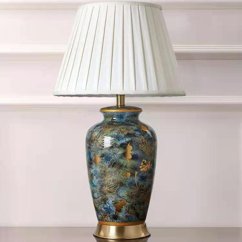 Elegant Porcelain Table Lamp with Pleated Shade – Traditional Chinese Classic Touch