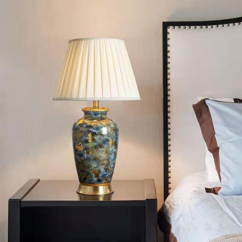 Elegant Porcelain Table Lamp with Pleated Shade – Traditional Chinese Classic Touch