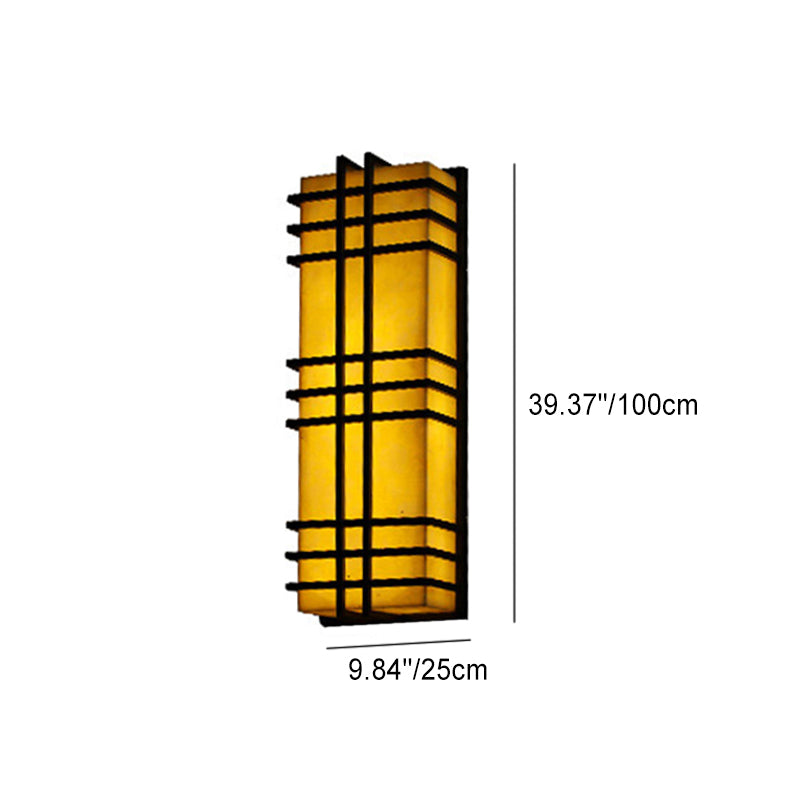 Architectural Wall Sconce in Prairie Style – Amber Frosted Glass & Black Grid Design