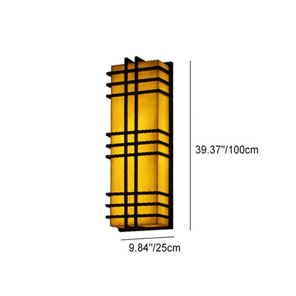 Architectural Wall Sconce in Prairie Style – Amber Frosted Glass & Black Grid Design