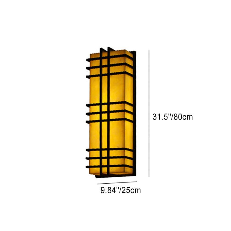 Architectural Wall Sconce in Prairie Style – Amber Frosted Glass & Black Grid Design