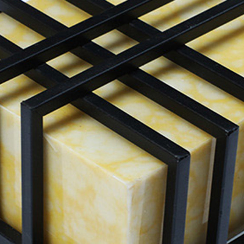 Architectural Wall Sconce in Prairie Style – Amber Frosted Glass & Black Grid Design