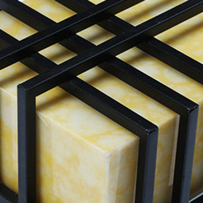 Architectural Wall Sconce in Prairie Style – Amber Frosted Glass & Black Grid Design